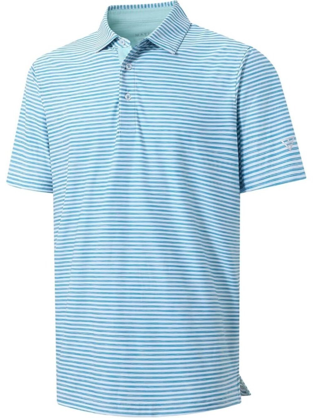 Mens Bluebird White Dry Fit Striped Polo Shirt Short Sleeve Moisture Wicking